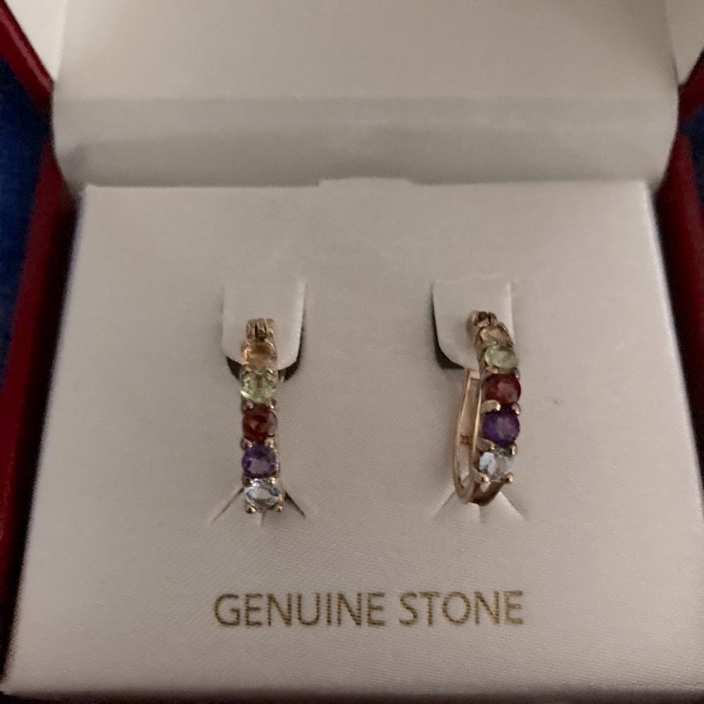 Multi-Gemstone Hoop Earrings